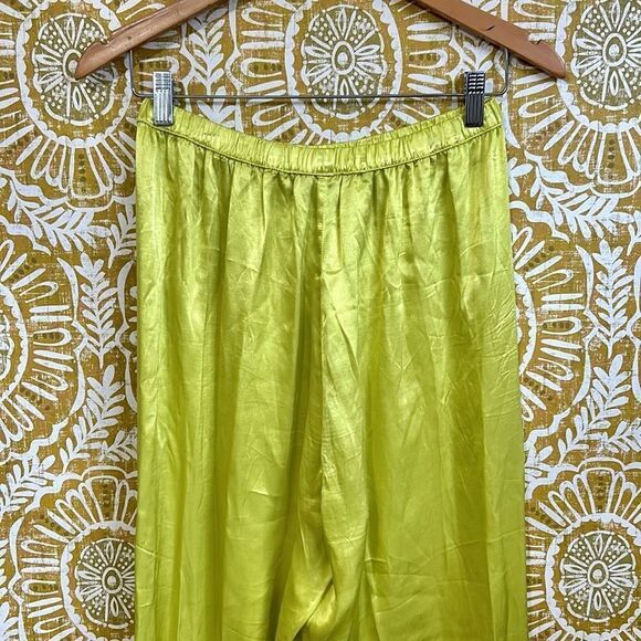 Enza Costa Sold Out Satin High Waist Wide Leg Pull On Pants in Acid Green size S - Picture 10 of 13